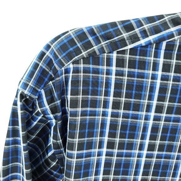 Michael Kors 100% Cotton Tailored Fit Blue/Black Plaid Casual Button Down L - Picture 7 of 16